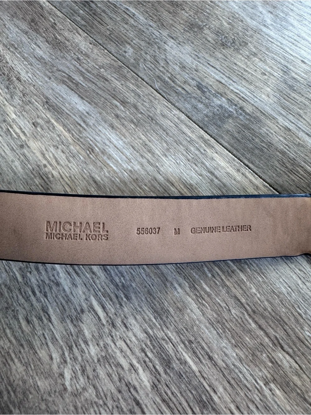 Michael Kors Slim Geuine Leather Belt with Gold MK Logo Buckle - Size: Medium